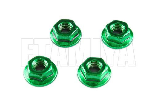 Tamiya 4mm Flanged Lock Nuts Set of 4 Green