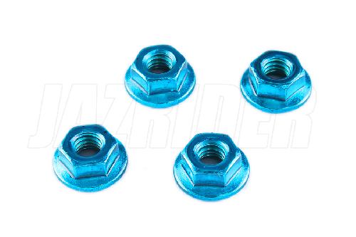 Tamiya 4mm Flanged Lock Nuts Set of 4 Light Blue