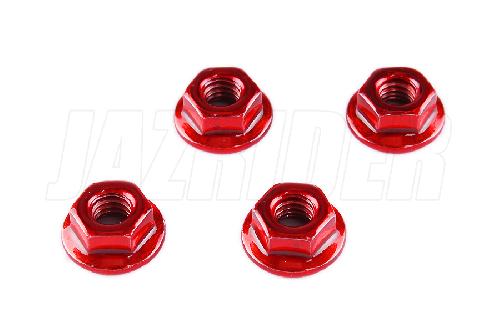Tamiya 4mm Flanged Lock Nuts Set of 4 Red